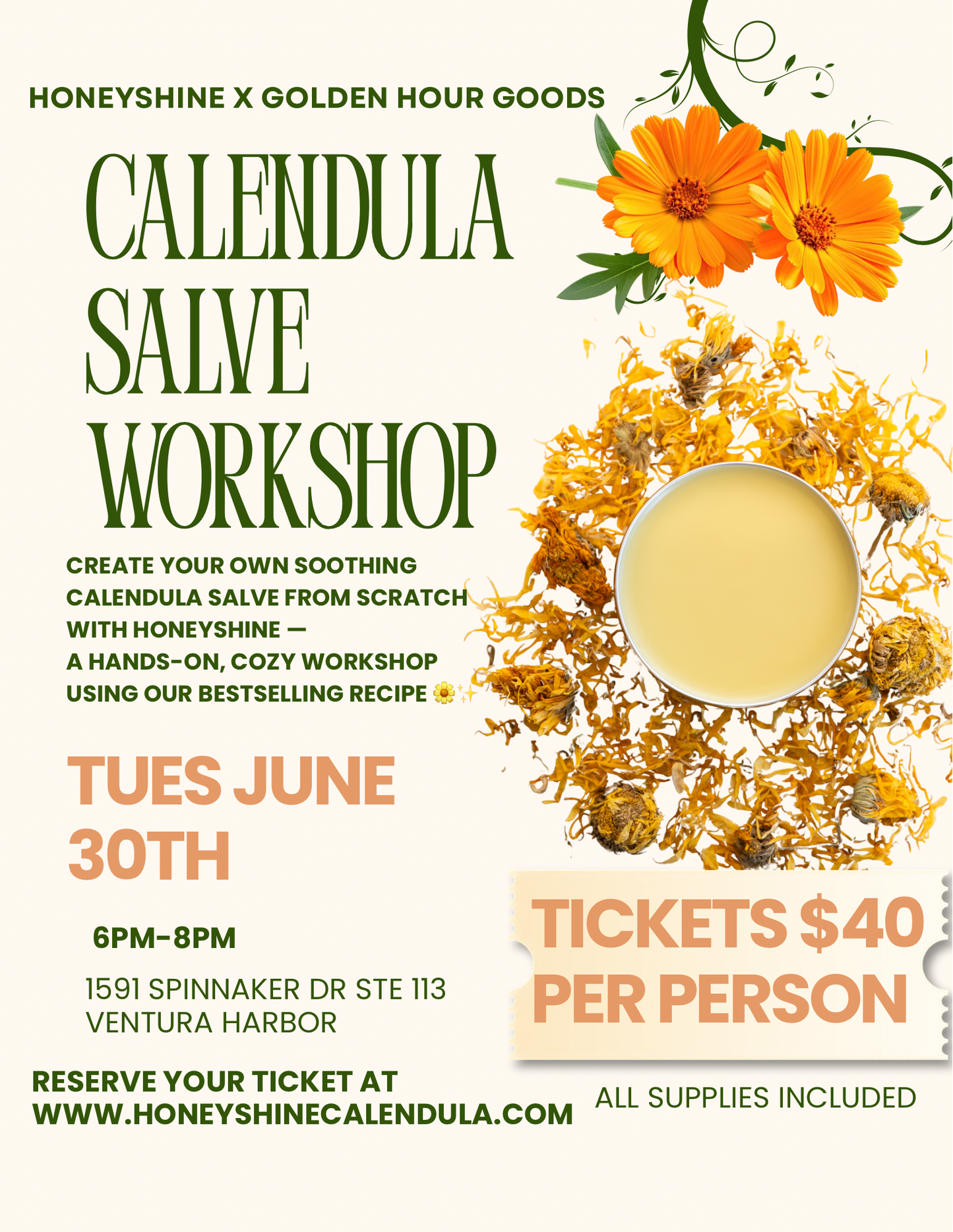 Honeyshine Calendula Workshop x Golden Hour Goods Ventura Harbor