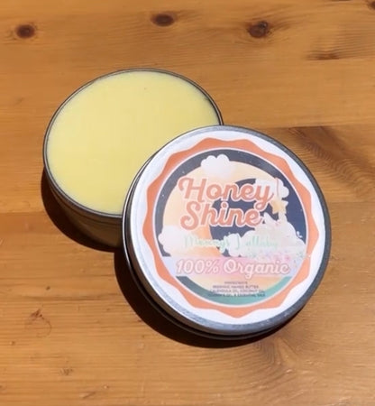 Honeyshine Mama’s Lullaby Body Butter open tin for gentle baby and mother skincare